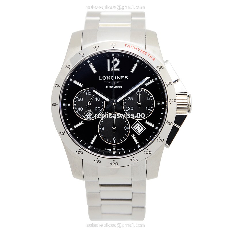 Longines CONQUEST Replica - Automatic - Stainless Steel - Black Dial - Silver Strap - View 2
