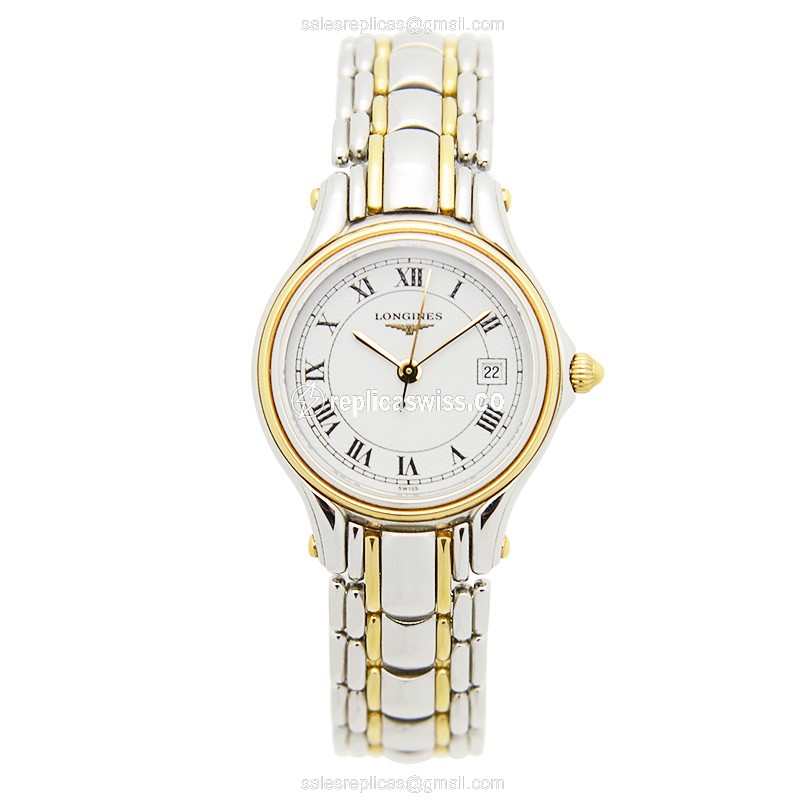 Longines CONQUEST Replica - Quartz - 18kt Gold & Steel - White Dial, Silver Clasp - View 2