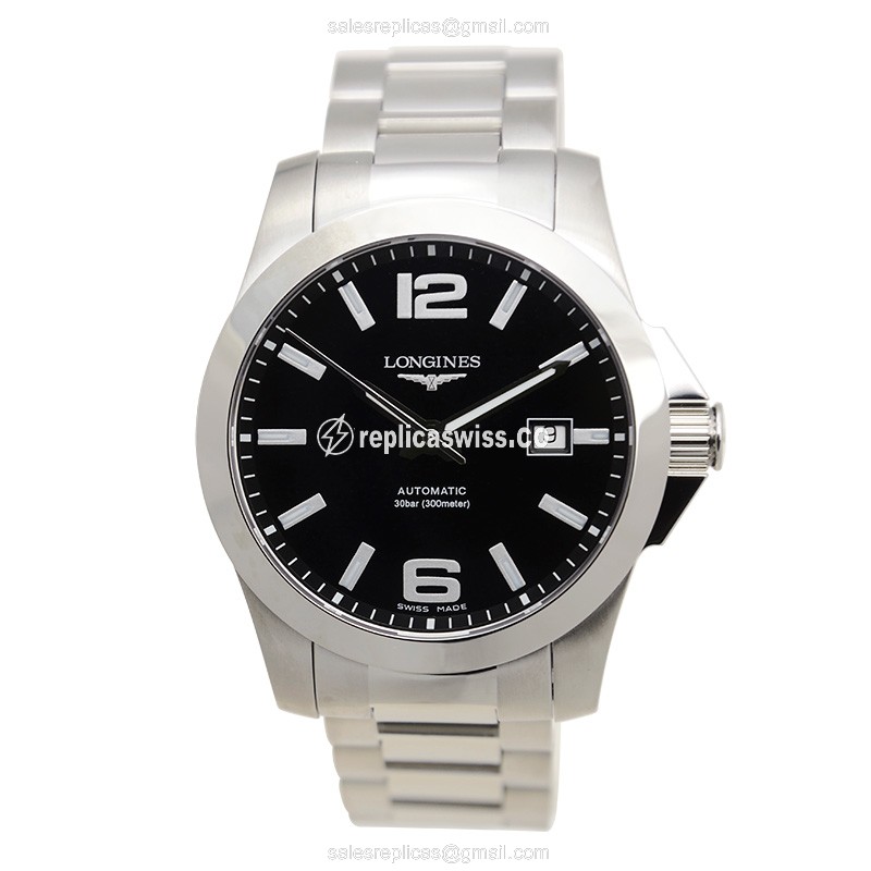 Longines CONQUEST Replica - Automatic - Black Dial - Steel Case - Silver Strap - View 2