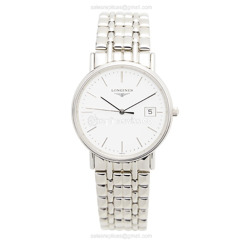 Longines Presence Replica - Quartz - White Dial on Steel - Silver Clasp - View 2