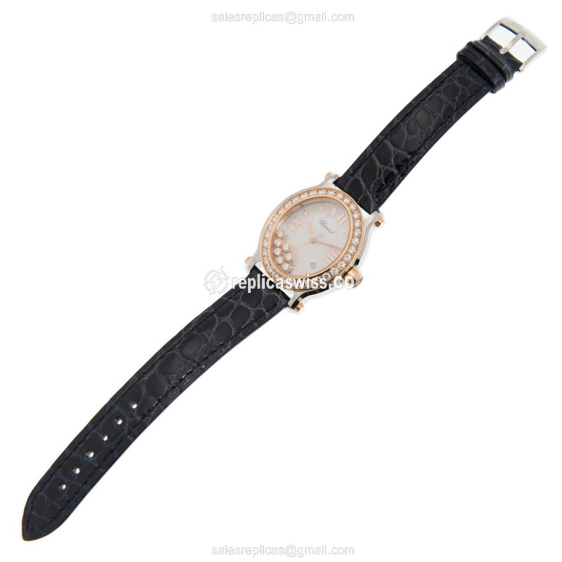 Chopard Happy Sport Quartz 18kt Rose Gold Steel White Dial Black Alligator Clasp - View 2