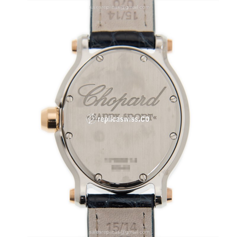 Chopard Happy Sport Quartz 18kt Rose Gold Steel White Dial Black Alligator Clasp - View 3