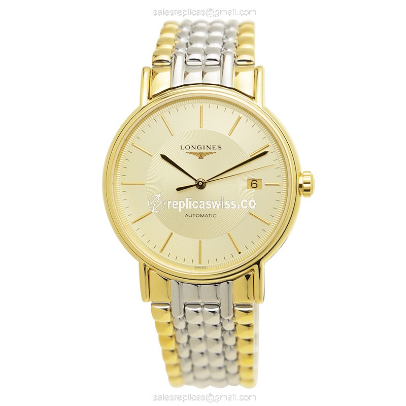 Longines Presence Replica - Automatic PVD Gold - Gold Dial, Silver Clasp - View 2