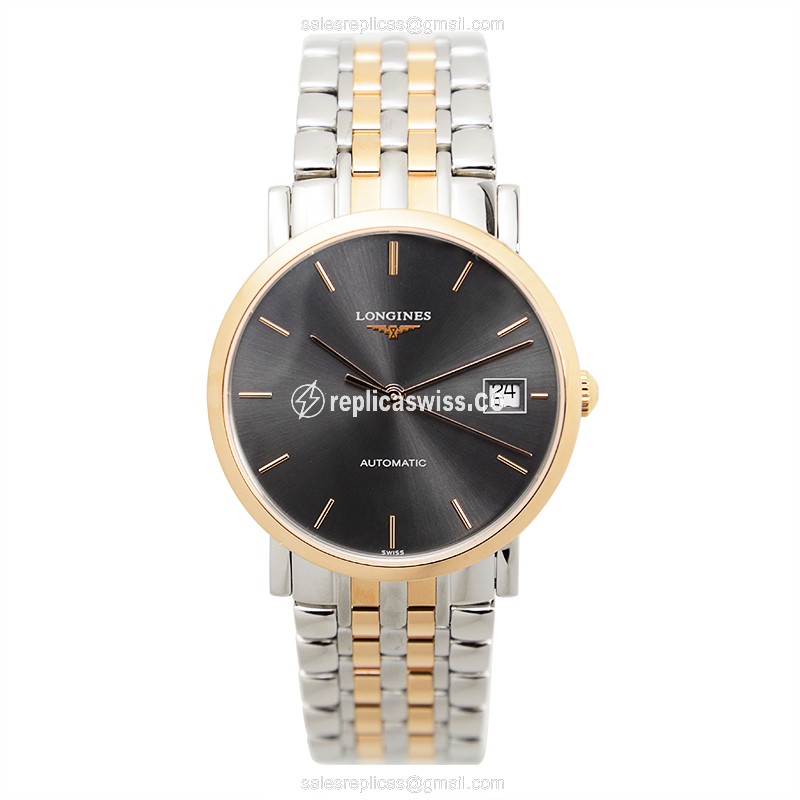 Longines L4.809.5.72.7 Replica - Automatic - 18kt Rose Gold Case - Black Dial, Silver Strap - View 2