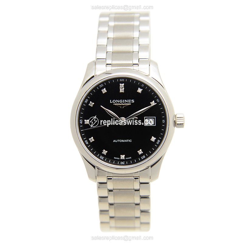 Longines L2.257.4.57.6 Replica - Automatic - Black Dial - Silver Steel Clasp - View 2