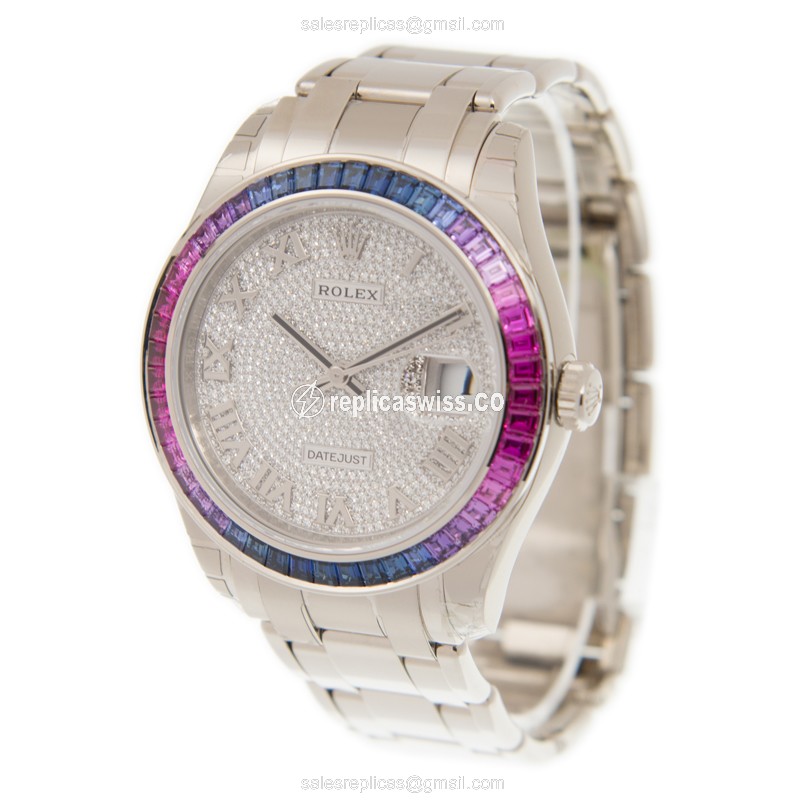 Rolex Datejust Replica - Automatic - 18kt White Gold Case - Sapphire Crystal - Silver Dial - View 3