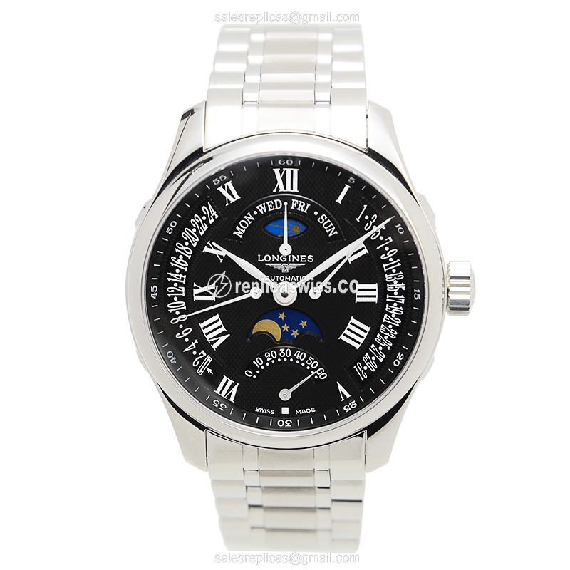 Longines L2.739.4.51.6 Replica - Automatic - Black Dial, Steel Case, Silver Clasp - View 2