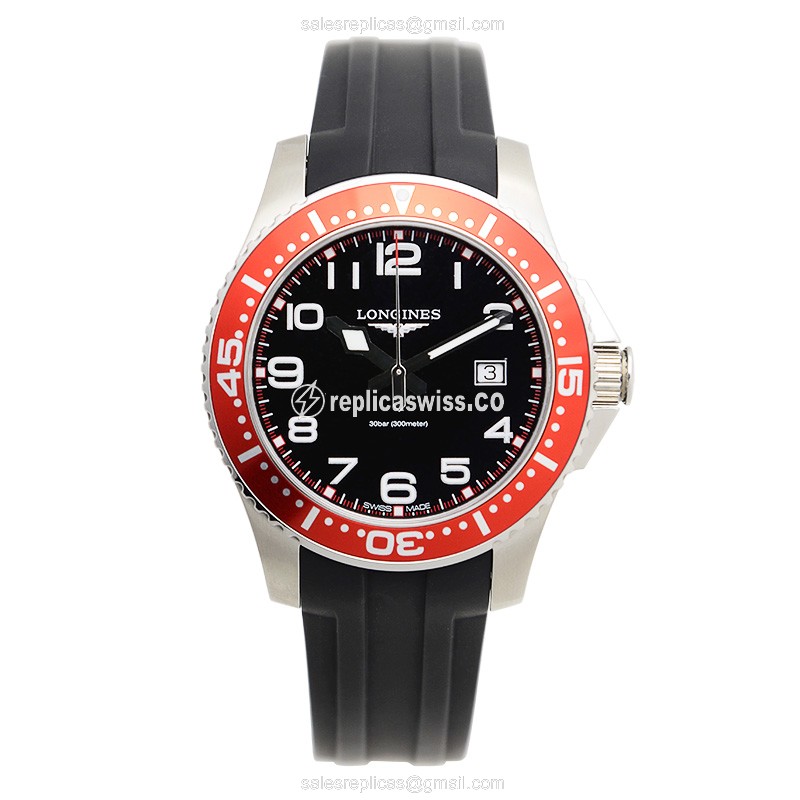 Longines CONQUEST Replica - Quartz - Steel Case - Black Dial on Rubber Strap - View 2