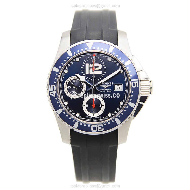 Longines CONQUEST Replica - Automatic - Steel Case - Blue Dial, Black Rubber Strap - View 2
