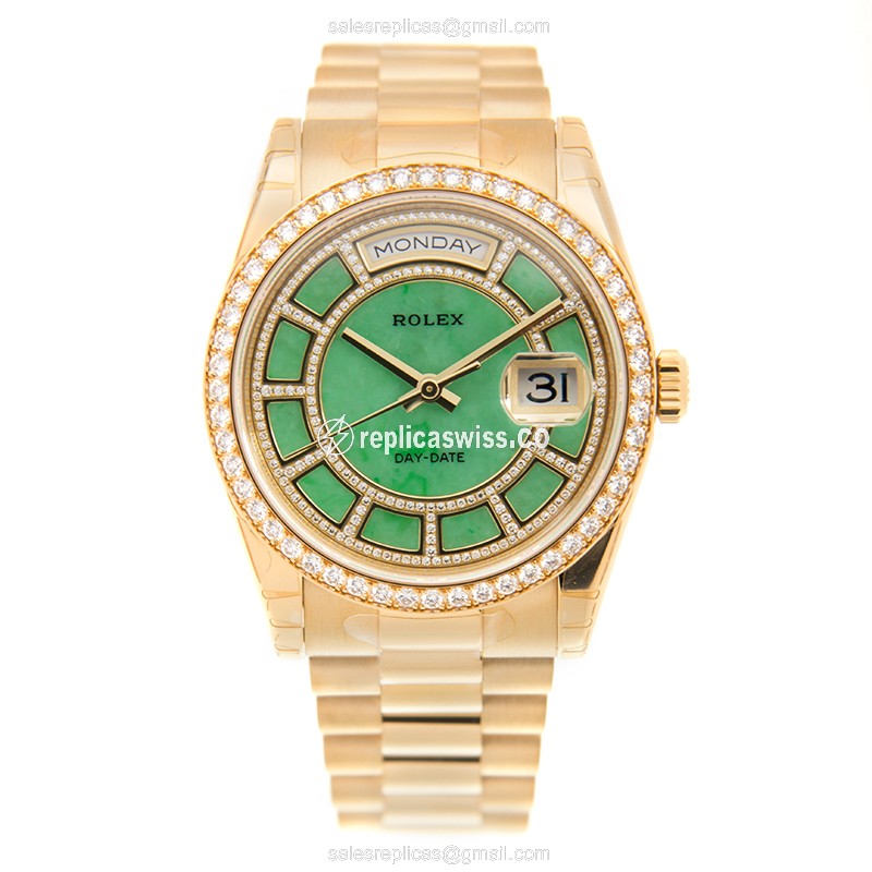 Rolex Day-Date Replica - Automatic - 18kt Gold - Green Dial - Gold Strap - View 2