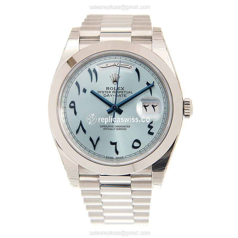 Rolex DAY-DATE Replica - Automatic | Platinum Case | Blue Dial | Silver Clasp - View 2