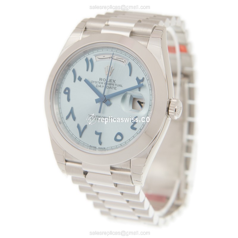Rolex DAY-DATE Replica - Automatic | Platinum Case | Blue Dial | Silver Clasp - View 3