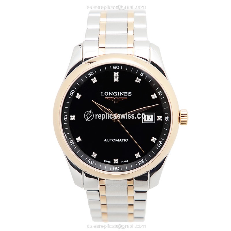 Longines Master Replica - Automatic - 18kt Rose Gold/Steel - Black Dial, Silver Clasp - View 2