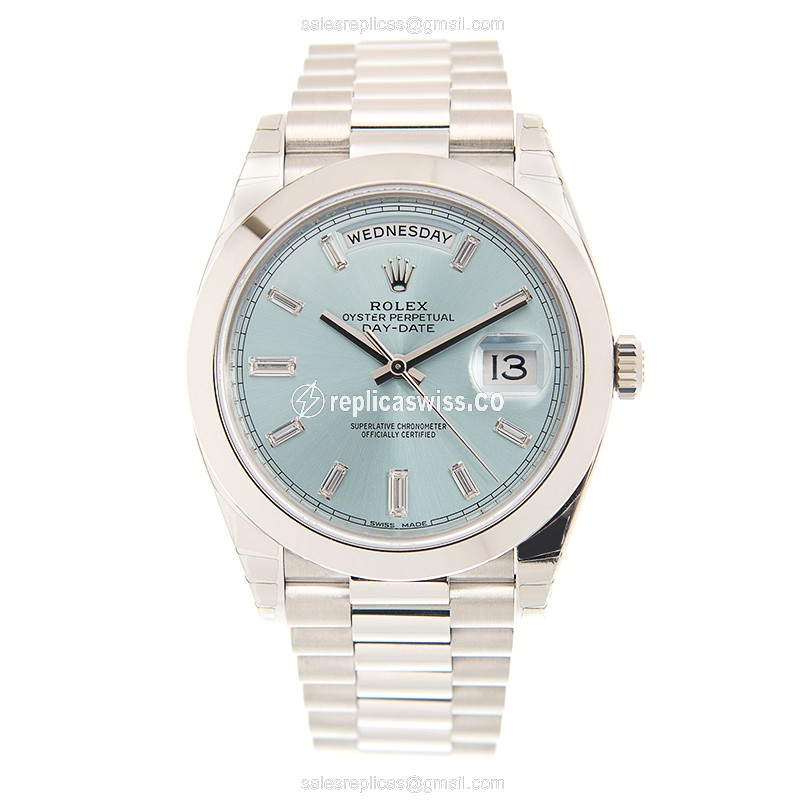 Rolex DAY-DATE Replica - Automatic - 950 Platinum Case - Blue Dial - Silver Steel Strap - View 2