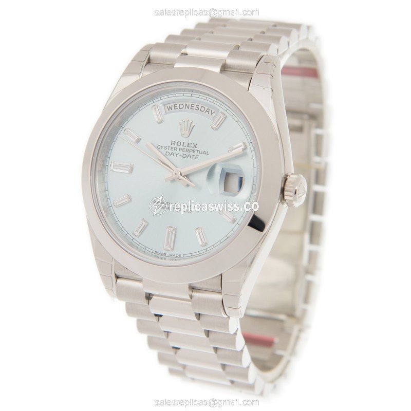 Rolex DAY-DATE Replica - Automatic - 950 Platinum Case - Blue Dial - Silver Steel Strap - View 3