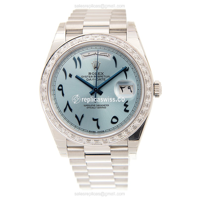 Rolex DAY-DATE Replica - Automatic, Blue Dial, Gold Clasp on Silver Gold Strap - View 2