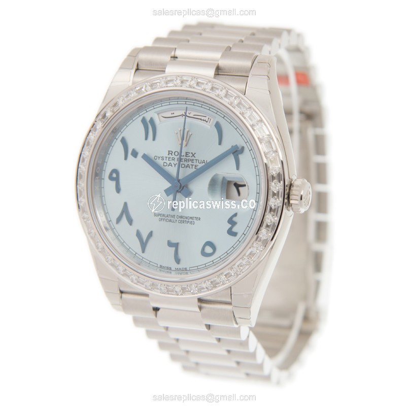 Rolex DAY-DATE Replica - Automatic, Blue Dial, Gold Clasp on Silver Gold Strap - View 3