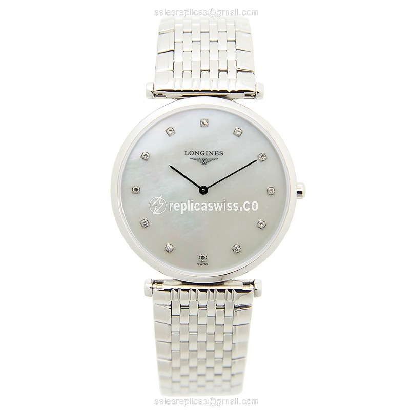 Longines L4.709.4.87.6 Replica - Quartz - White Dial - Steel Case - Silver Strap - View 2