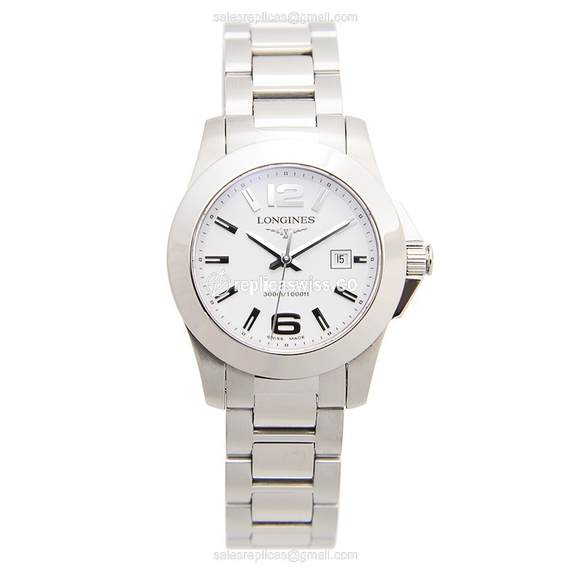 Longines Conquest Replica - Quartz - Stainless Steel Case - White Dial on Silver Strap - View 2