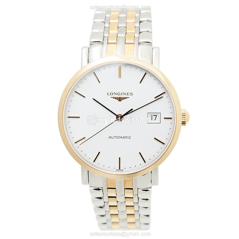 Longines L4.810.5.12.7 Replica - Automatic - 18kt Rose Gold Case - White Dial on Silver strap - View 2