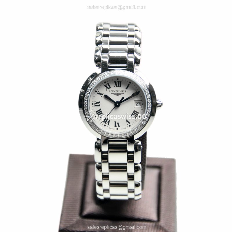 Longines Prima Luna Replica - Quartz - Stainless Steel Case, Silver Dial & Diamonds - View 2