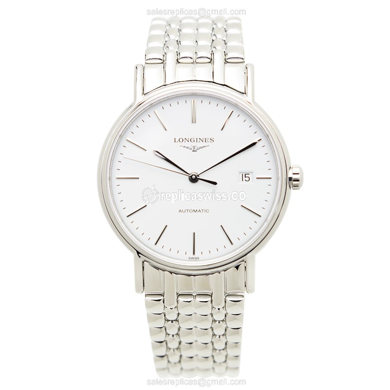 Longines Presence Replica - Automatic - Steel Case - White Dial on Silver Strap - View 2