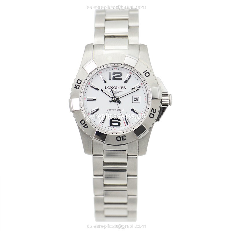 Longines CONQUEST Quartz Replica - White Dial, Steel Case | Silver Clasp, Steel Strap - View 2