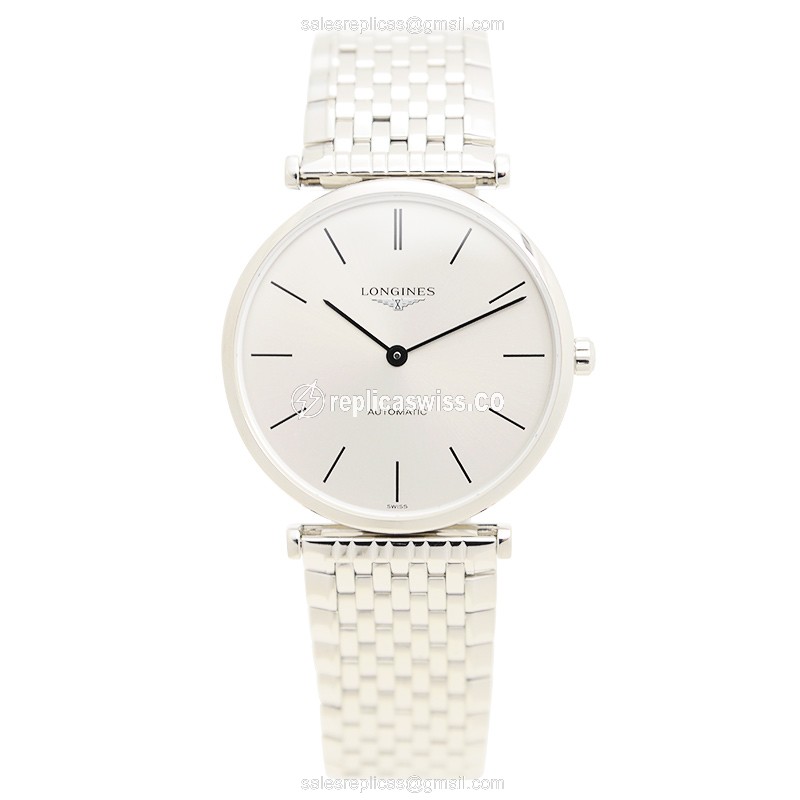 Longines L4.908.4.72.6 Replica - Automatic - Steel Case, Silver Dial, Silver Clasp - View 2