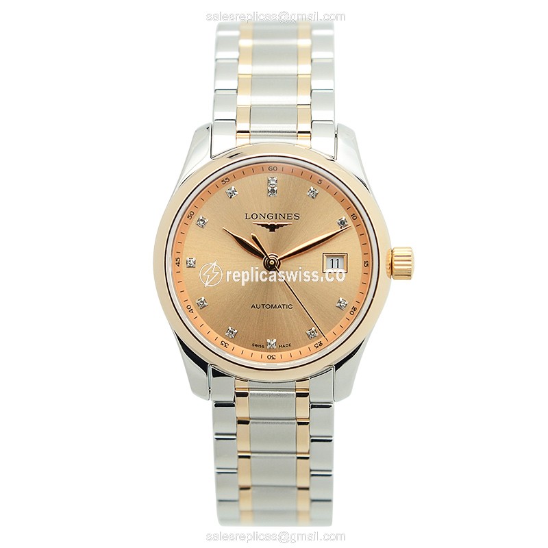 Longines L2.257.5.99.7 Replica - Automatic - 18kt Rose Gold & Steel Case - Gold Dial - View 2