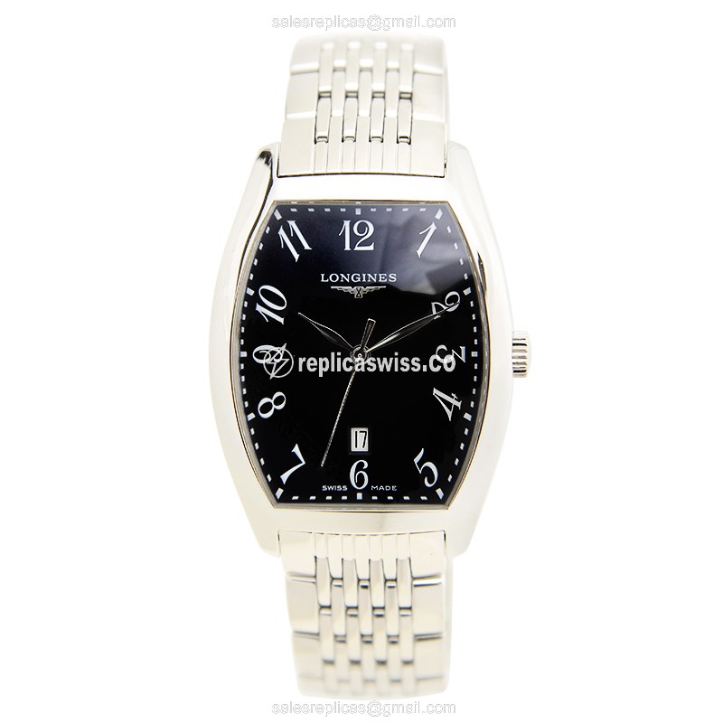 Longines EVIDENZA Quartz - Steel Case, Black Dial, Silver Clasp & Strap - View 2