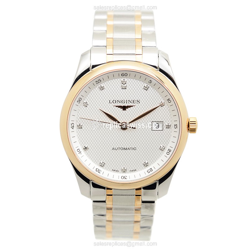 Longines Master Automatic 18kt Rose & Steel - White Dial, Silver Steel Strap, Clasp - View 2