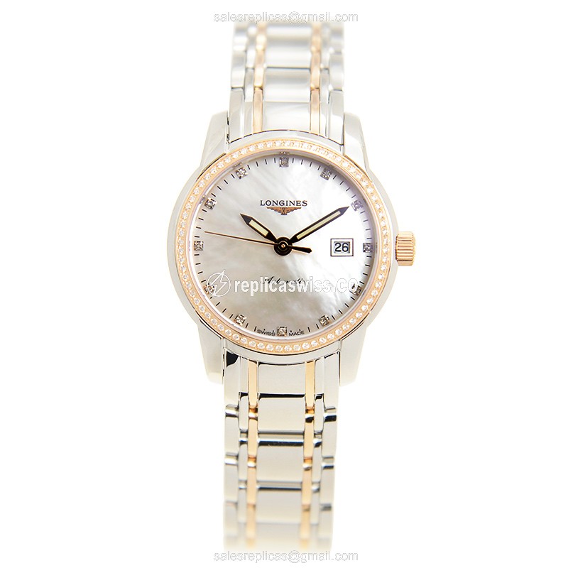 Longines Saint Imier Replica - 18kt Rose - Automatic - Diamond Case - Silver Dial - View 2