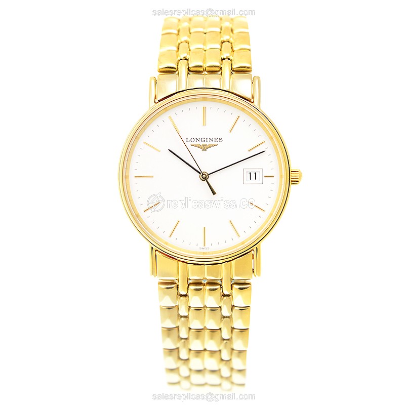 Longines Presence Quartz Gold-Plated - White Dial - Steel Case - Gold Strap - Clasp - View 2