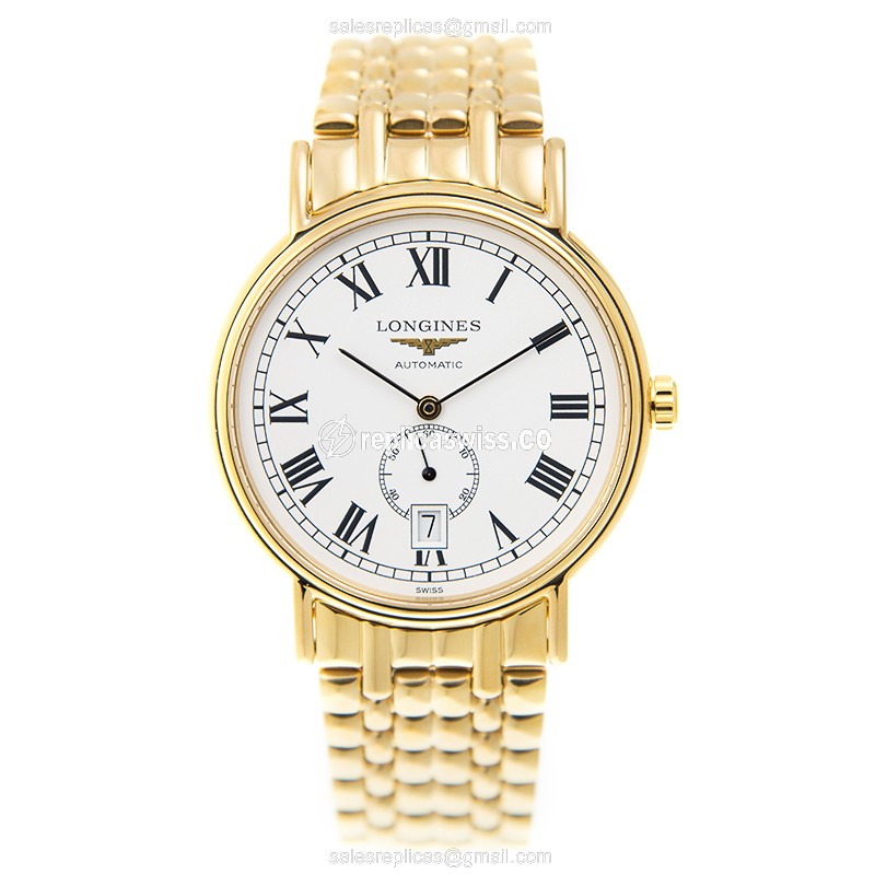 Longines Presence Replica - Automatic - Gold-Plated Case - White Dial, Gold Strap - View 2