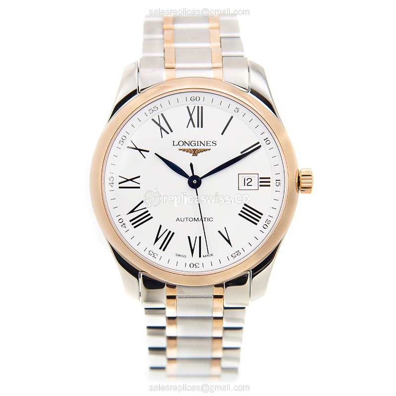 Longines Master Replica - Automatic - 18kt Rose Gold & Steel - White Dial - Gold Clasp - View 2