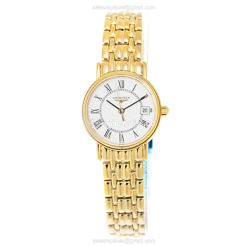 Longines Presence Replica - Quartz - White Dial on Gold-Plated Strap - View 2
