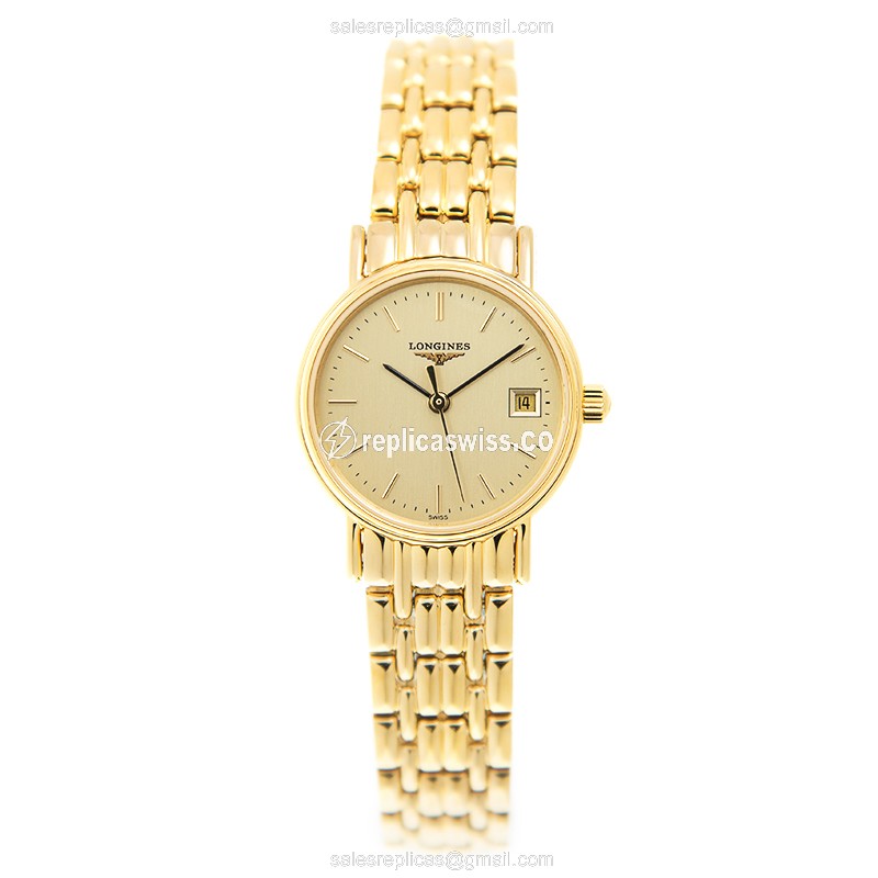 Longines Presence Replica - Quartz - Gold-Plated Case - Gold Dial, Gold Strap - View 2