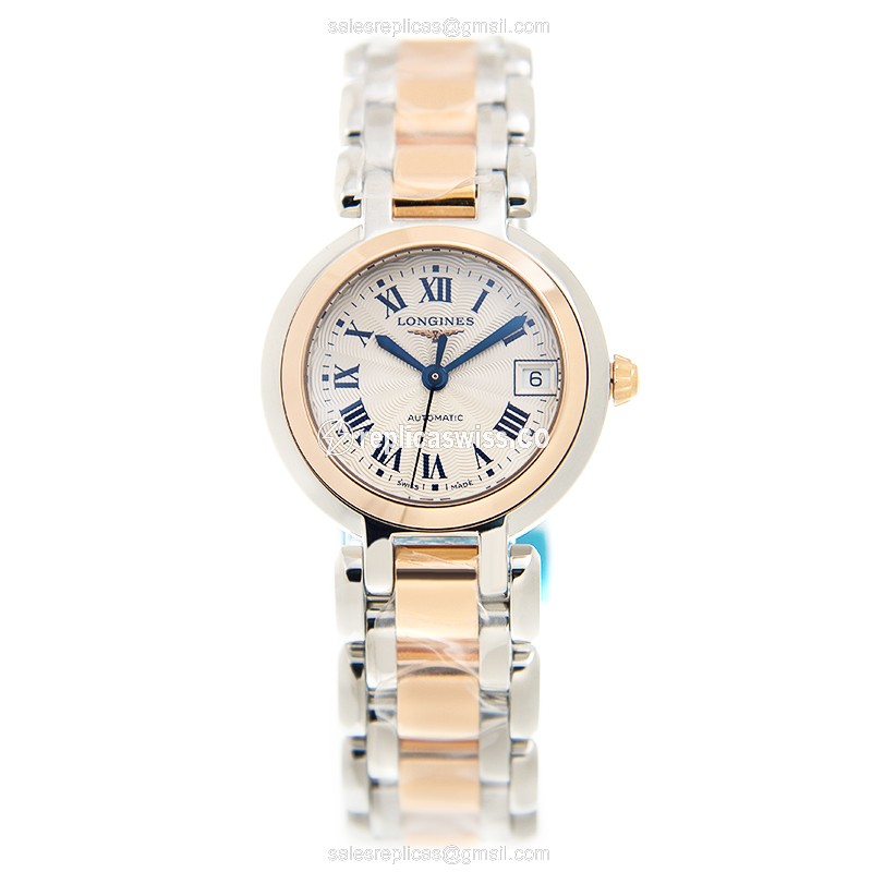 Longines Prima Luna Replica - Automatic - 18kt Rose Gold Case - Silver Dial - Steel Strap - View 2