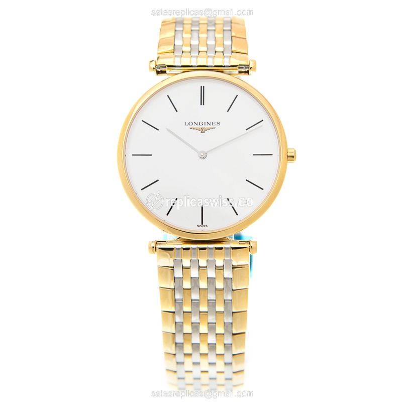 Longines LA GRANDE Quartz - Gold PVD Case, White Dial, Gold PVD Strap - View 2
