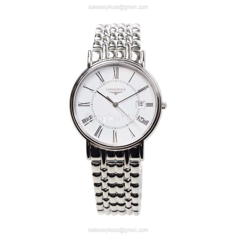 Longines Presence Replica - Quartz - Stainless Steel Case - White Dial, Silver Clasp, Steel Strap - View 2