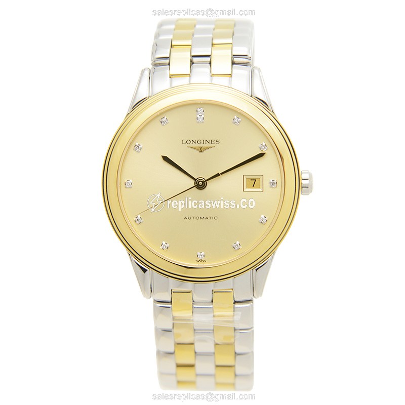 Longines L4.874.3.37.7 Flagship - Automatic - Gold-Plated Case, Gold Dial, Steel Strap - View 2