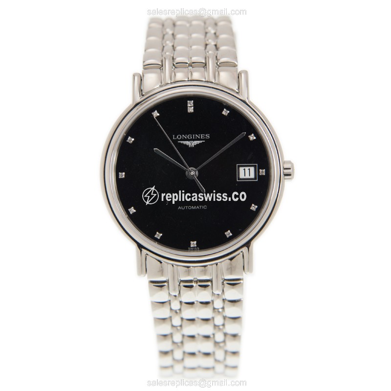 Longines Presence Replica - Black Dial - Automatic | Steel Case | Silver Clasp - View 2
