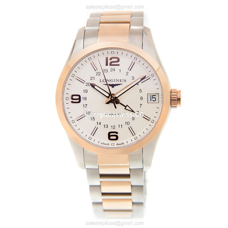 Longines Conquest Replica - Automatic - 18kt Rose Gold & Steel - White Dial - Gold Clasp - View 2