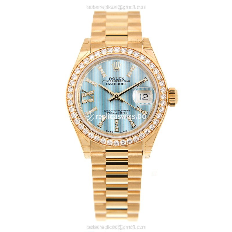 Rolex Datejust Replica - Automatic - 18kt Gold Case - Blue Dial, Gold Strap - View 2