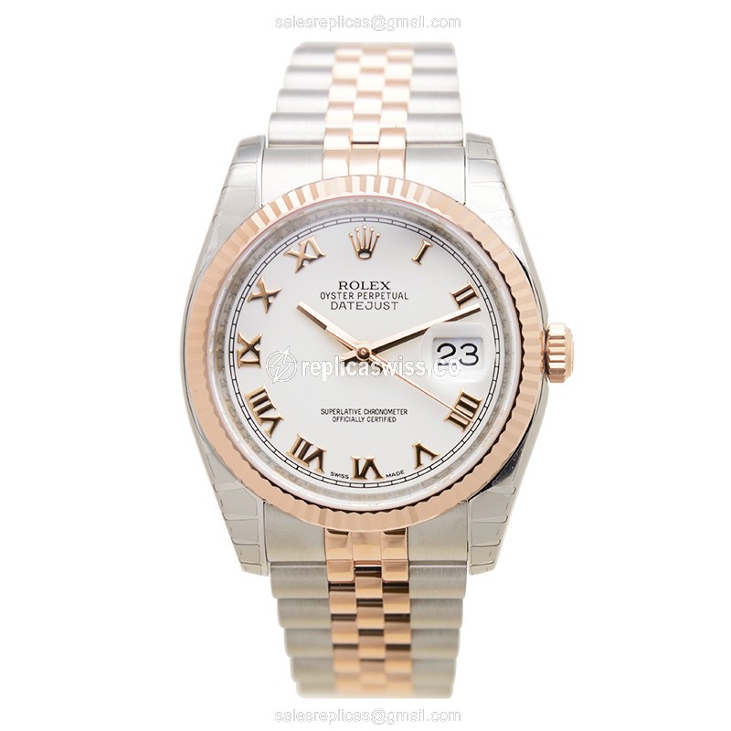 Rolex DATEJUST Replica - Automatic - 18kt Rose Gold & Steel - White Dial - Gold Clasp - View 2