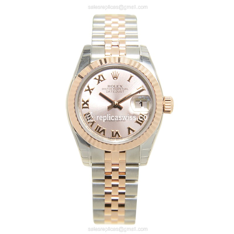 Rolex Datejust Replica - Automatic - 18kt Rose Gold Case, Pink Dial on Silver Strap - View 2