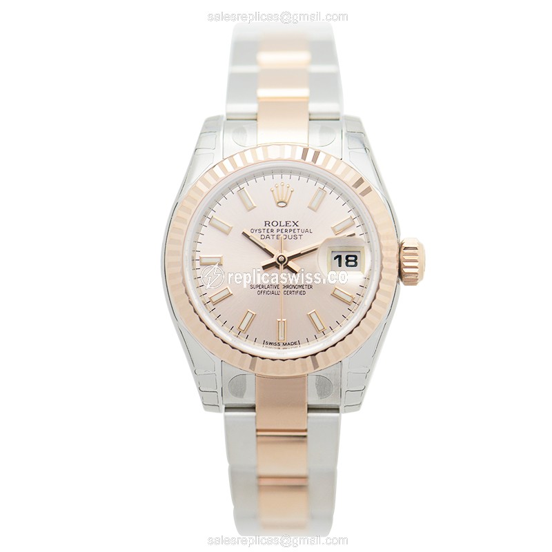 Rolex Datejust Replica - Automatic - 18kt Rose Gold & Steel Case - Pink Dial - View 2