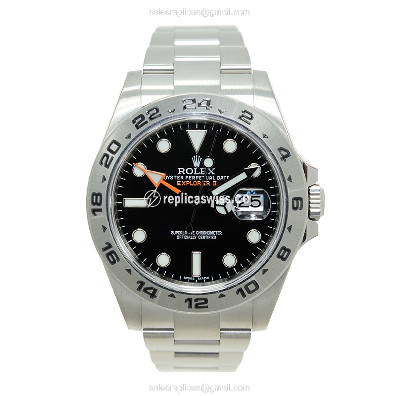 Rolex Explorer Replica - Automatic - Black Dial, Steel Case on Silver Strap - View 2