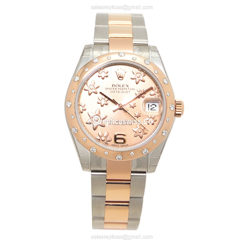 Rolex Lady Datejust Replica - Automatic - Pink Dial on 18kt Gold & Steel Case - View 2