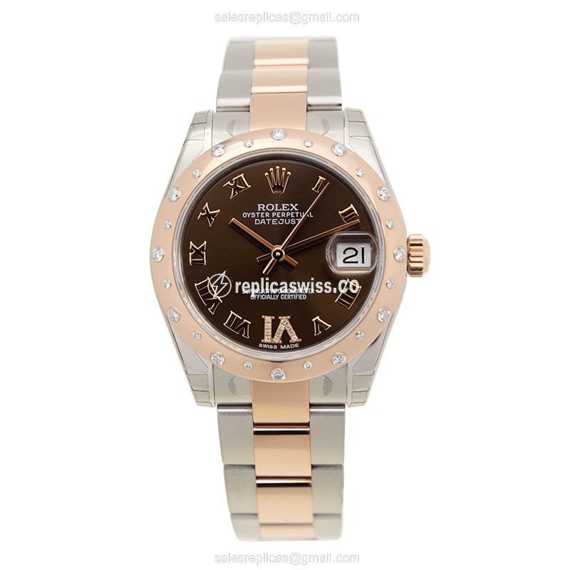 Rolex Datejust Replica - Automatic - 18kt Rose & Steel - Brown Dial - Silver Clasp - View 2